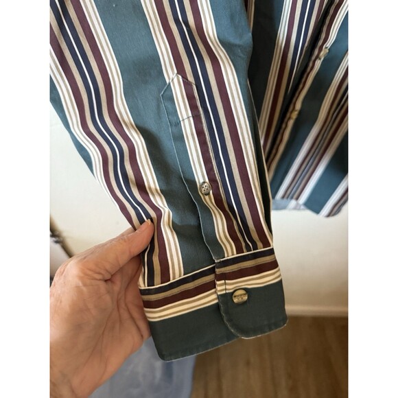 VTG Loafers Reed & James Striped Button Up Shirt Blue Green Red Long Sleeve XL - Picture 4 of 7